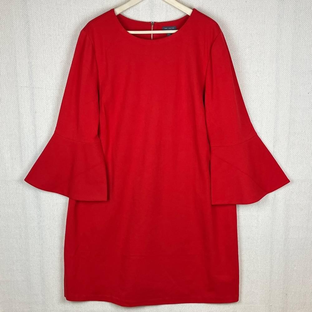 The Limited Red Bell Sleeve Ponte Knit Dress Plus Size 1X NWT